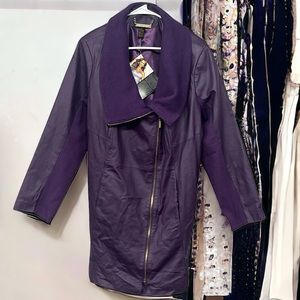 IMAN Genuine Leather/Knit Moto Jacket EGGPLANT Size 2XL NWT